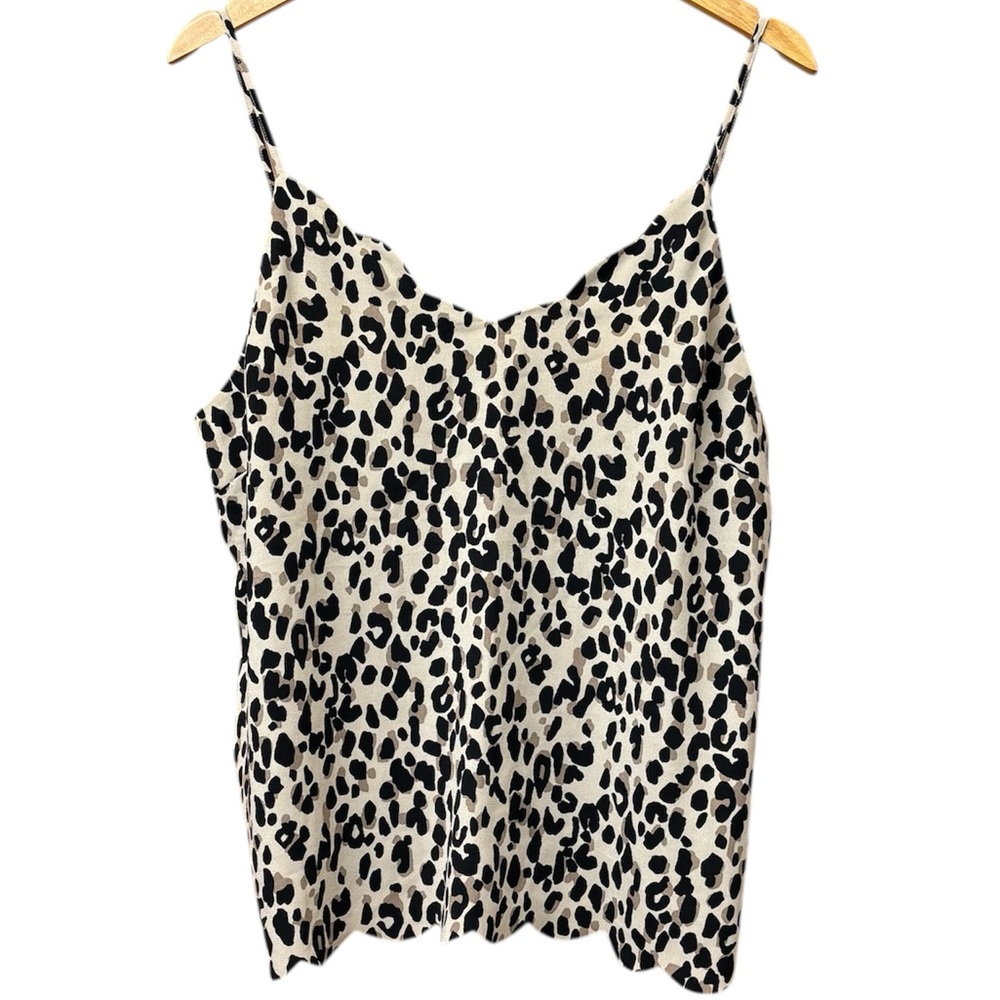 Halogen leopard print scallop hem camisole, large